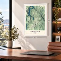 Whitingham, Vermont map, 18 x 24 inch print in a white frame in a home office
