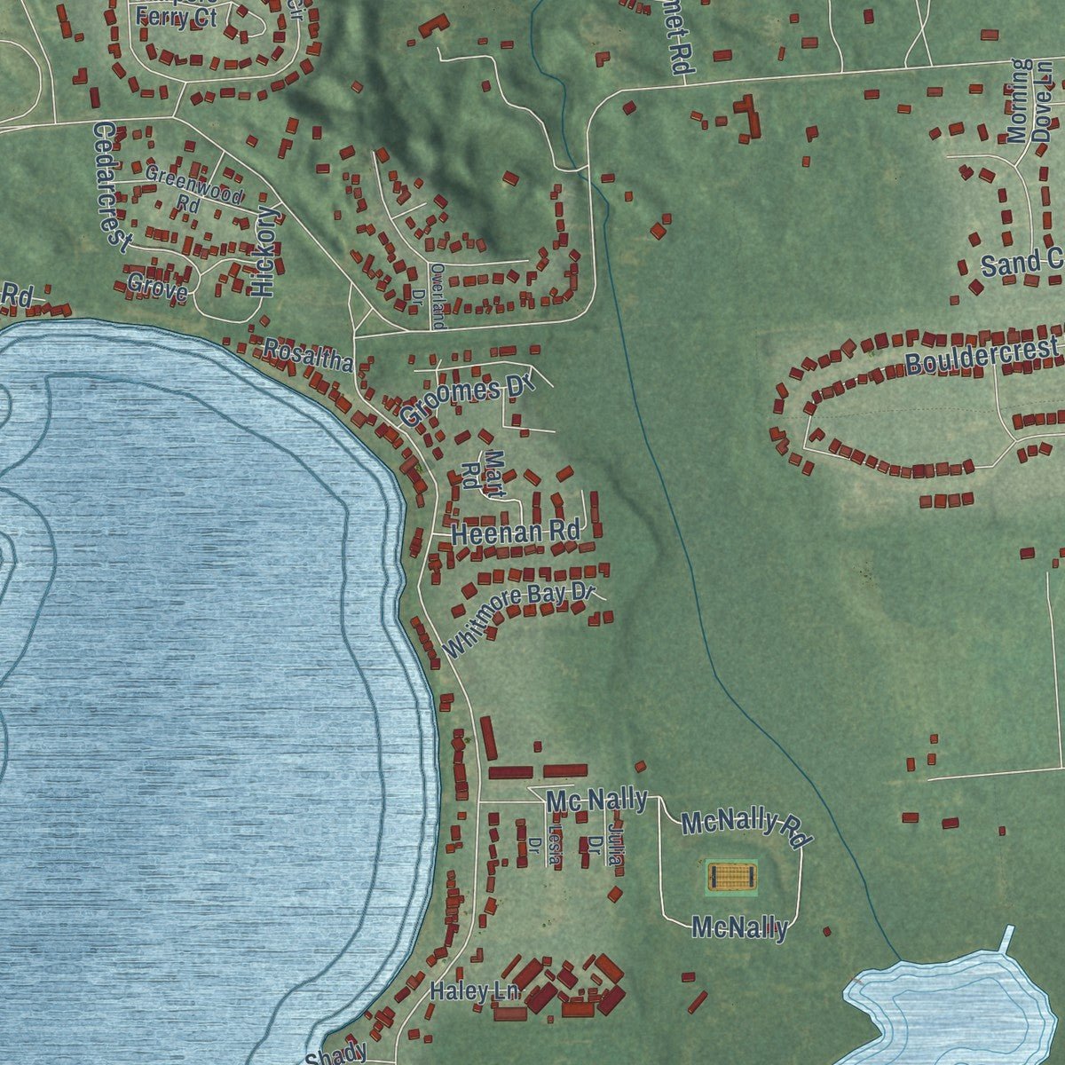 Second close-up of the map of Whitmore Lake, Michigan print showing more streets and buildings