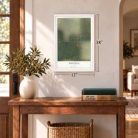 Whitten, Iowa map, 12 x 18 inch print in a white frame in an entryway