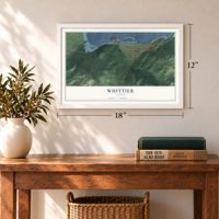 Whittier, Alaska map, 12 x 18 inch print in a white frame in an entryway