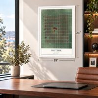 Whittier, Colorado map, 18 x 24 inch print in a white frame in a home office