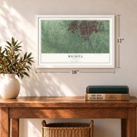 Wichita, Kansas map, 12 x 18 inch print in a white frame in an entryway