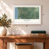 Wickliffe, Kentucky map, 12 x 18 inch print in a white frame in an entryway