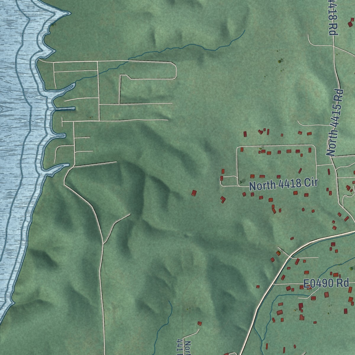 Second close-up of the map of Wickliffe, Oklahoma print showing more streets and buildings