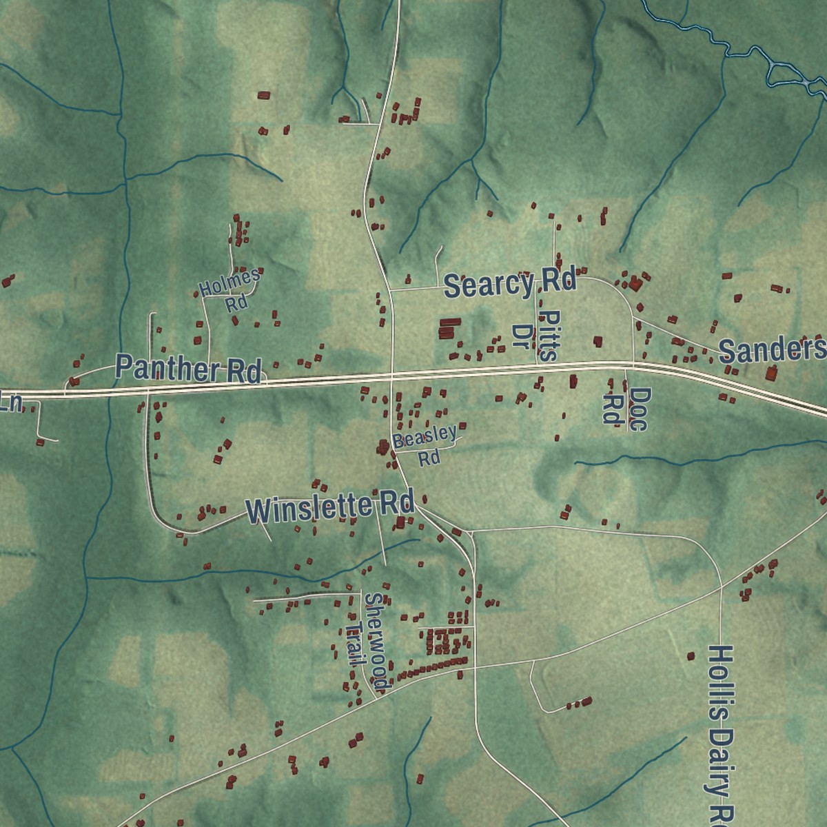 Second close-up of the map of Wicksburg, Alabama print showing more streets and buildings