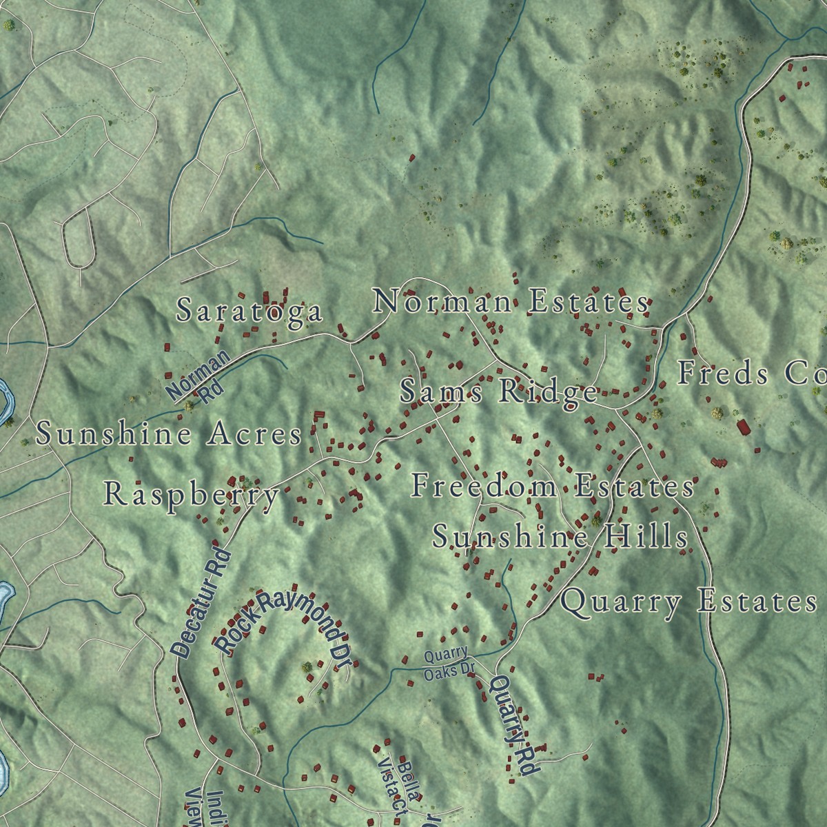 Second close-up of the map of Widewater, Virginia print showing more streets and buildings