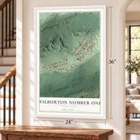 Wilburton Number One, Pennsylvania map, 24 x 36 inch print in a white frame by a staircase