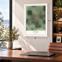 Wilder, Idaho map, 18 x 24 inch print in a white frame in a home office