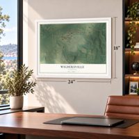 Wildersville, Tennessee map, 18 x 24 inch print in a white frame in a home office