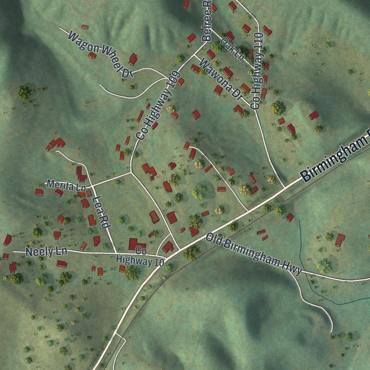 Second close-up of the map of Wildwood, Georgia print showing more streets and buildings