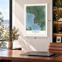 Wildwood, Indiana map, 18 x 24 inch print in a white frame in a home office