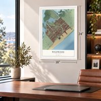Wildwood, New Jersey map, 18 x 24 inch print in a white frame in a home office
