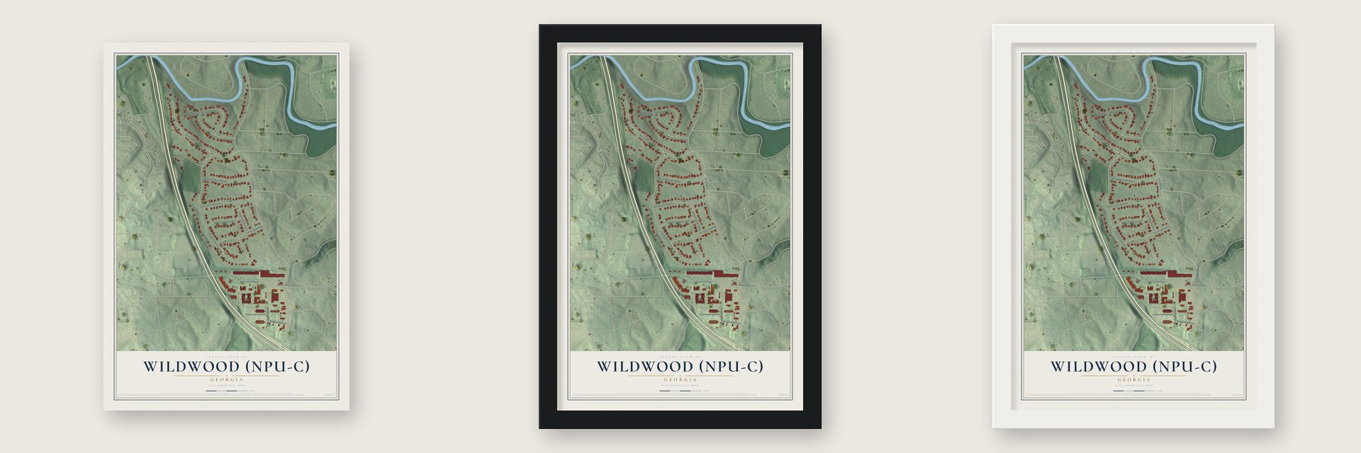 Wildwood (NPU-C), Georgia map unframed, in a black wood frame and in a white wood frame
