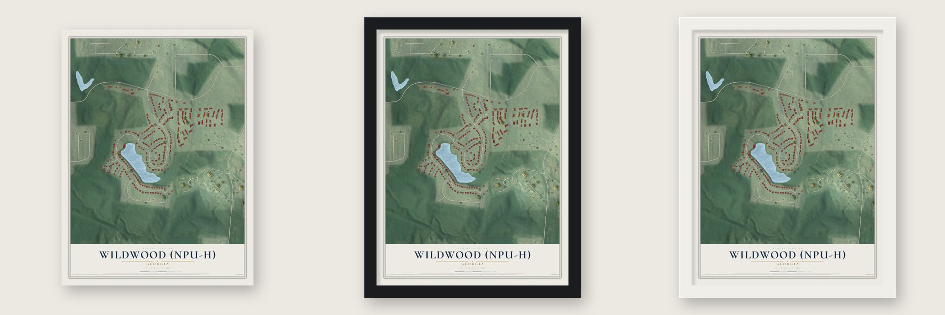 Wildwood (NPU-H), Georgia map unframed, in a black wood frame and in a white wood frame