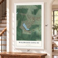 Wildwood (NPU-H), Georgia map, 24 x 36 inch print in a white frame by a staircase
