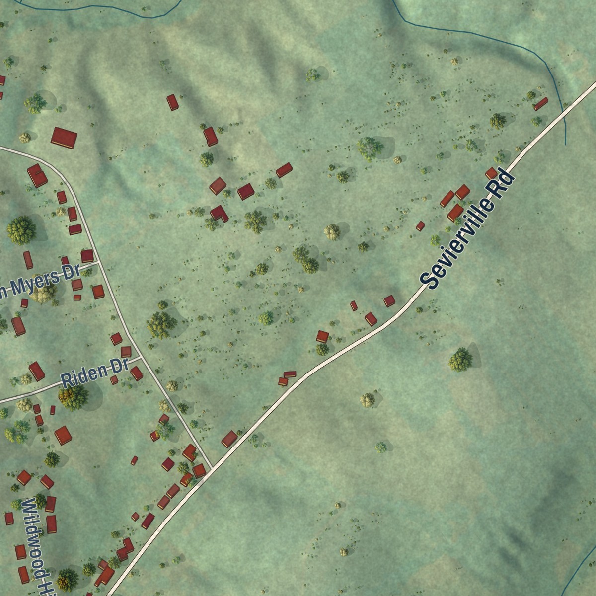 Second close-up of the map of Wildwood, Tennessee print showing more streets and buildings