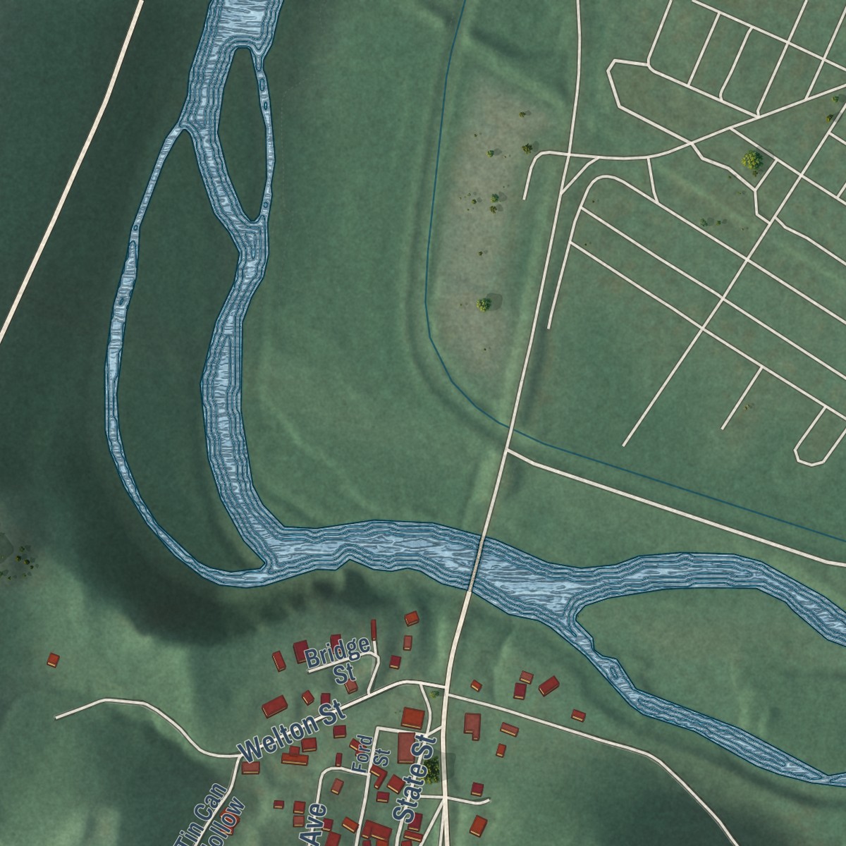 Second close-up of the map of Wiley Ford, West Virginia print showing more streets and buildings