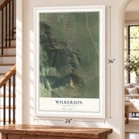Wilkerson, California map, 24 x 36 inch print in a white frame by a staircase