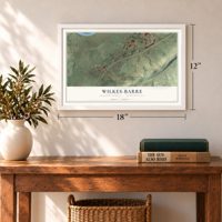 Wilkes-Barre, Luzerne County, Pennsylvania map, 12 x 18 inch print in a white frame in an entryway