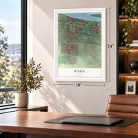 Wilkes, Oregon map, 18 x 24 inch print in a white frame in a home office