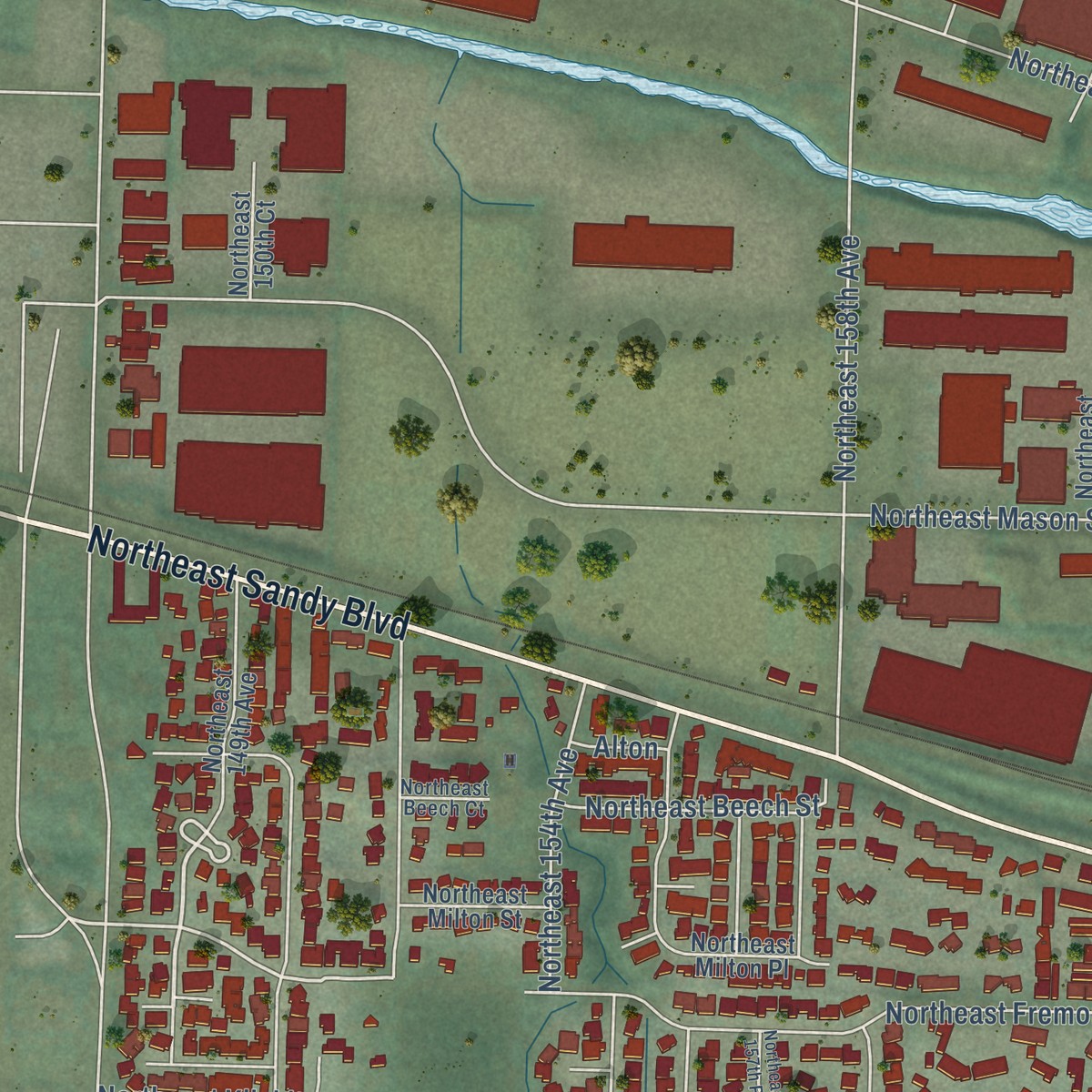 Second close-up of the map of Wilkes, Oregon print showing more streets and buildings