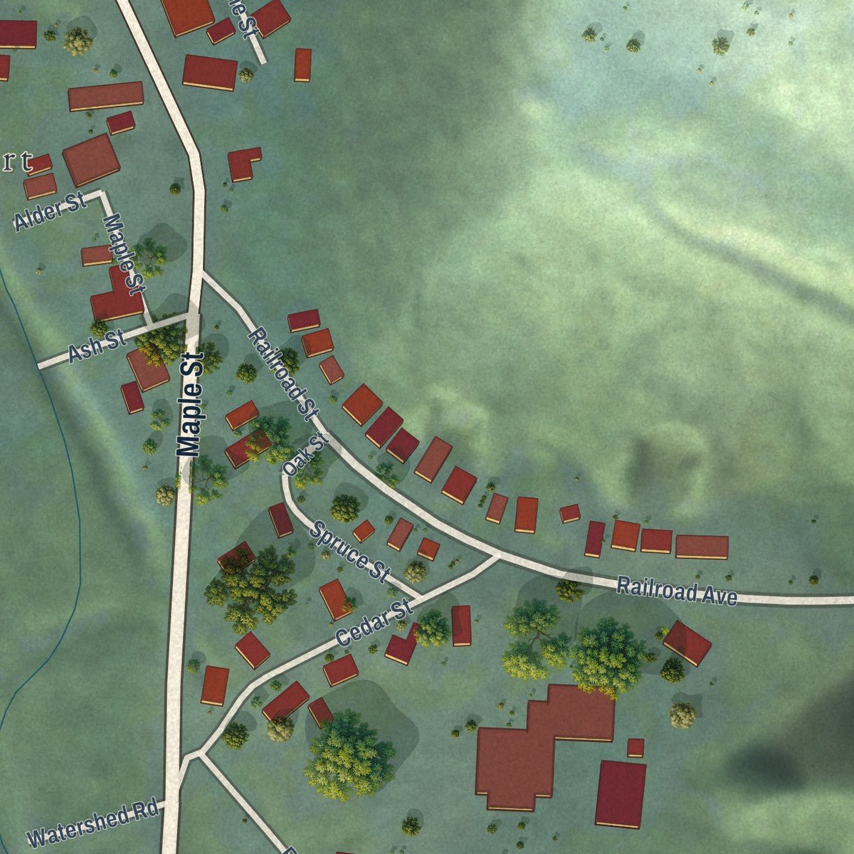 Second close-up of the map of Wilkeson, Washington print showing more streets and buildings