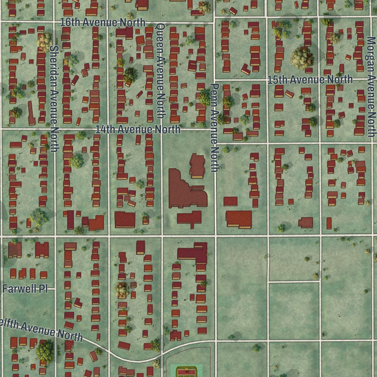 Second close-up of the map of Willard-Hay, Minnesota print showing more streets and buildings