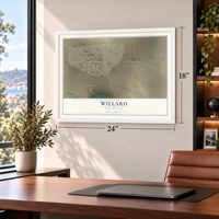 Willard, New Mexico map, 18 x 24 inch print in a white frame in a home office