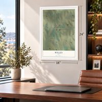 Willey, Iowa map, 18 x 24 inch print in a white frame in a home office