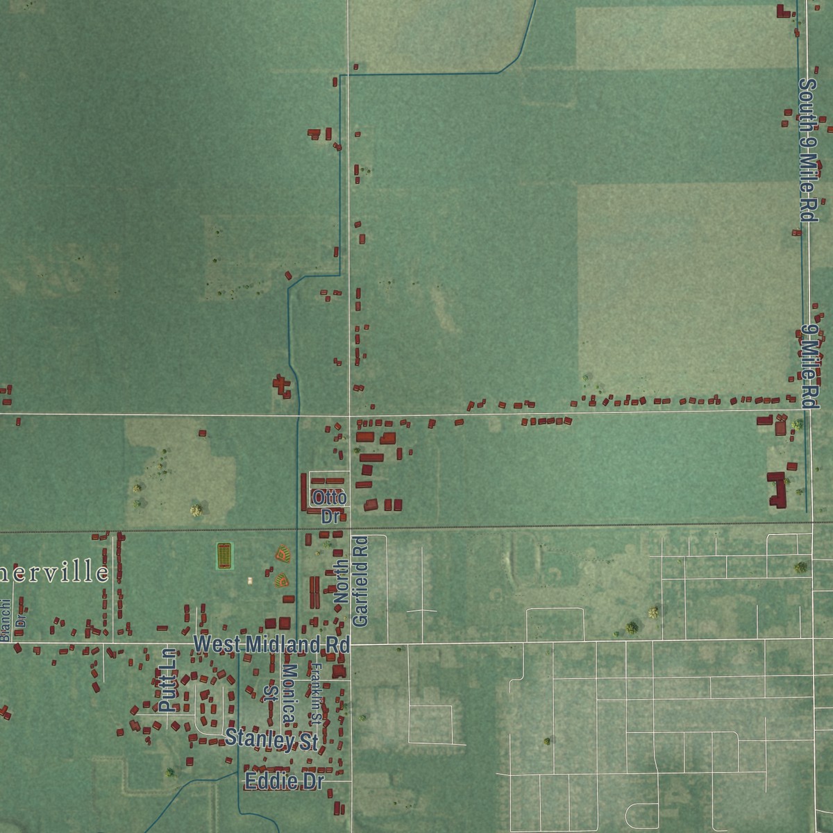 Second close-up of the map of Williams, Michigan print showing more streets and buildings