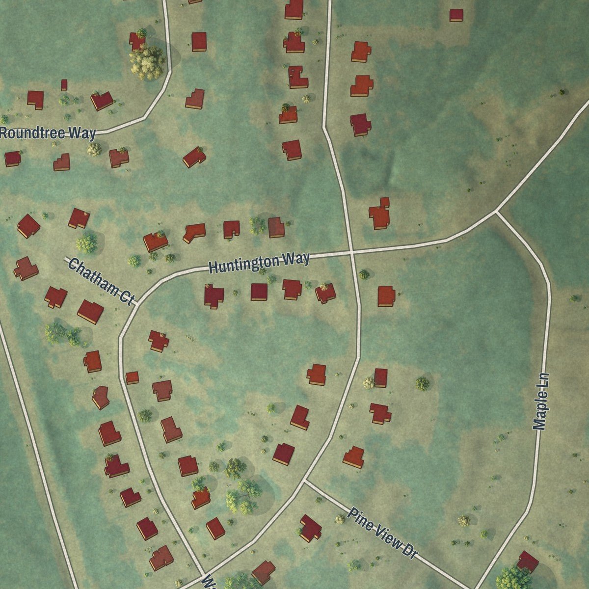 Second close-up of the map of Williamson, Georgia print showing more streets and buildings