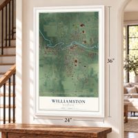 Williamston, Michigan map, 24 x 36 inch print in a white frame by a staircase