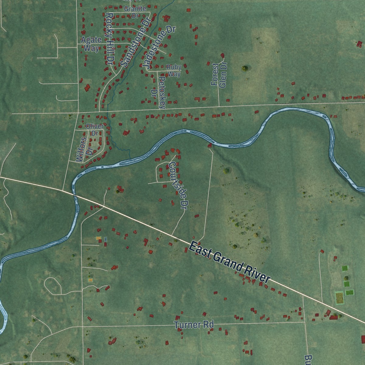 Second close-up of the map of Williamstown, Michigan print showing more streets and buildings