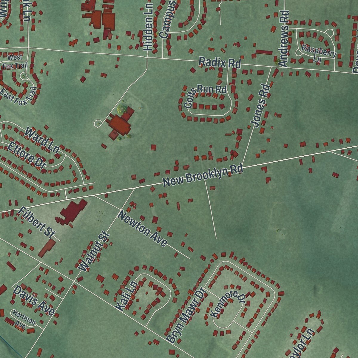 Second close-up of the map of Williamstown, New Jersey print showing more streets and buildings