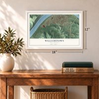 Williamstown, West Virginia map, 12 x 18 inch print in a white frame in an entryway