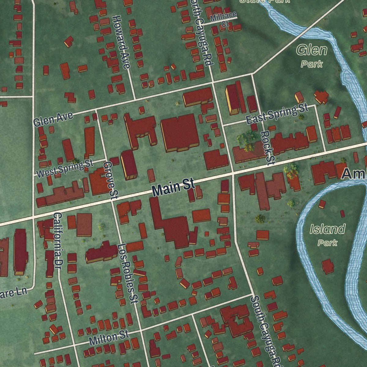 Second close-up of the map of Williamsville, New York print showing more streets and buildings