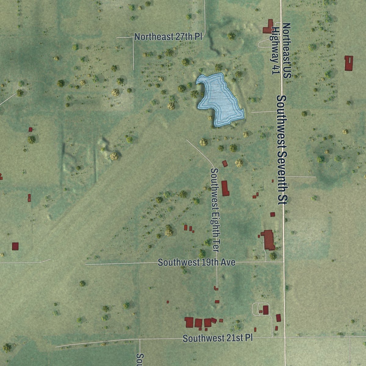 Second close-up of the map of Williston, Florida print showing more streets and buildings