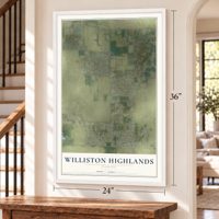 Williston Highlands, Florida map, 24 x 36 inch print in a white frame by a staircase