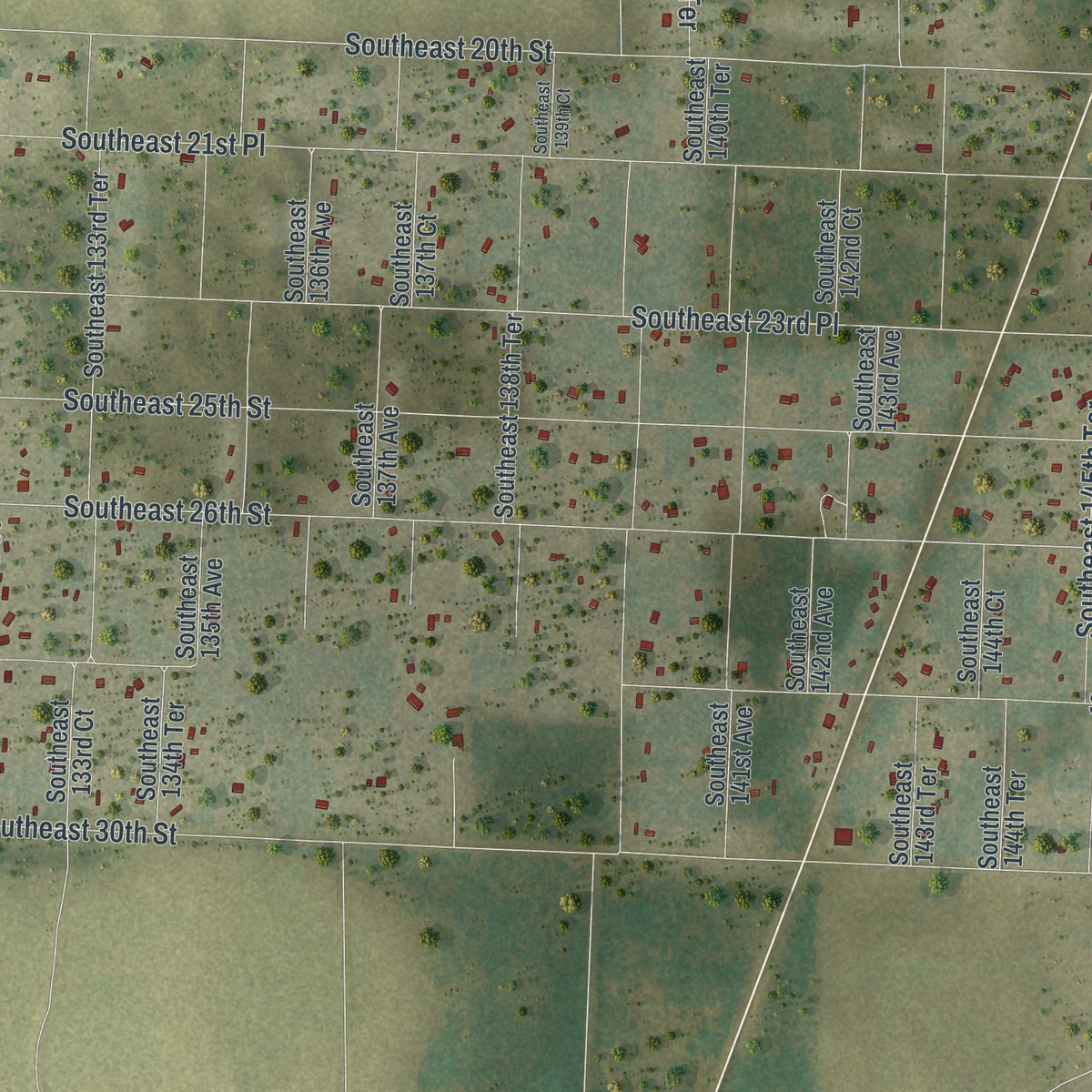 Second close-up of the map of Williston Highlands, Florida print showing more streets and buildings