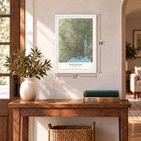 Williston, North Dakota map, 12 x 18 inch print in a white frame in an entryway