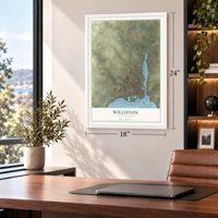 Williston, North Dakota map, 18 x 24 inch print in a white frame in a home office