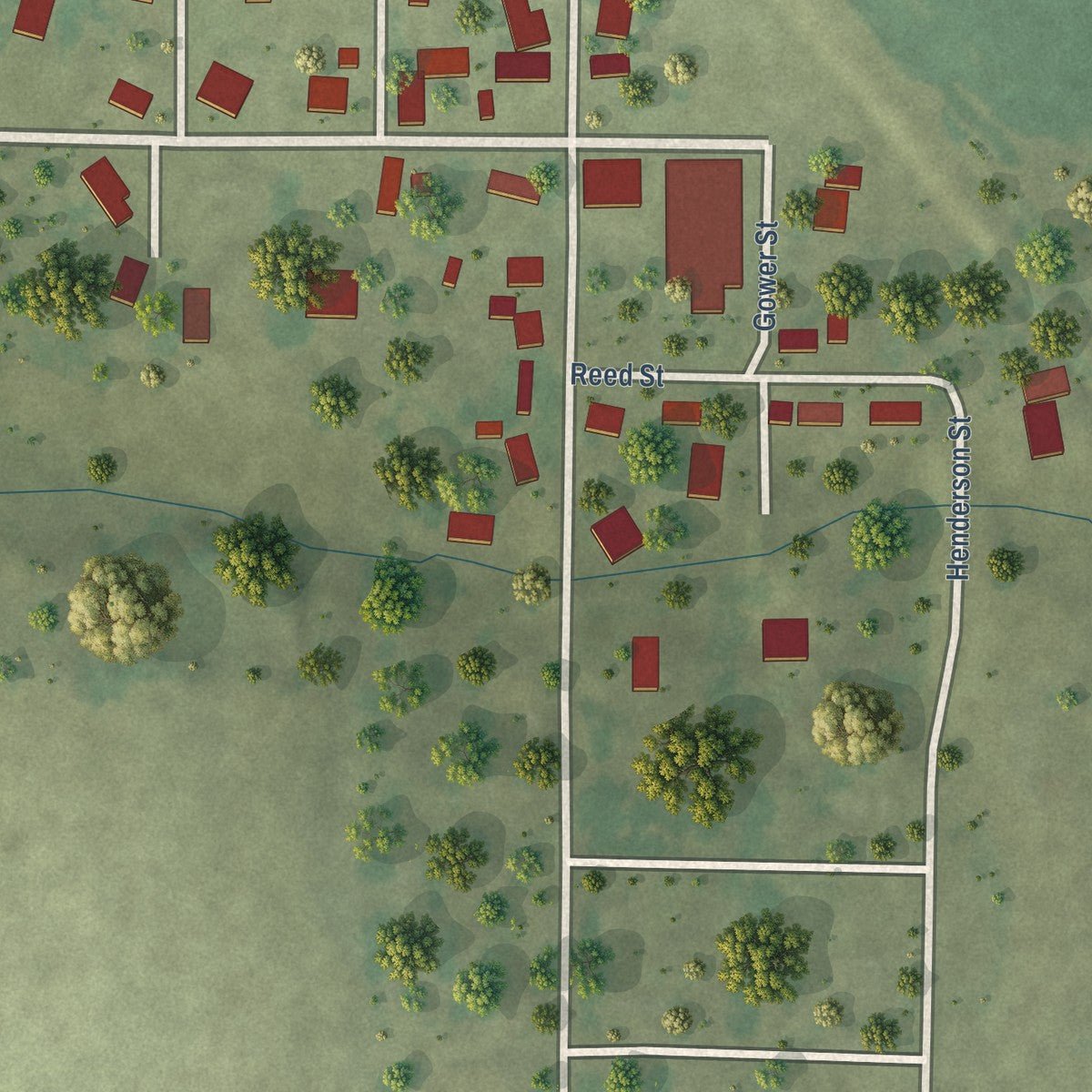 Second close-up of the map of Willisville, Illinois print showing more streets and buildings