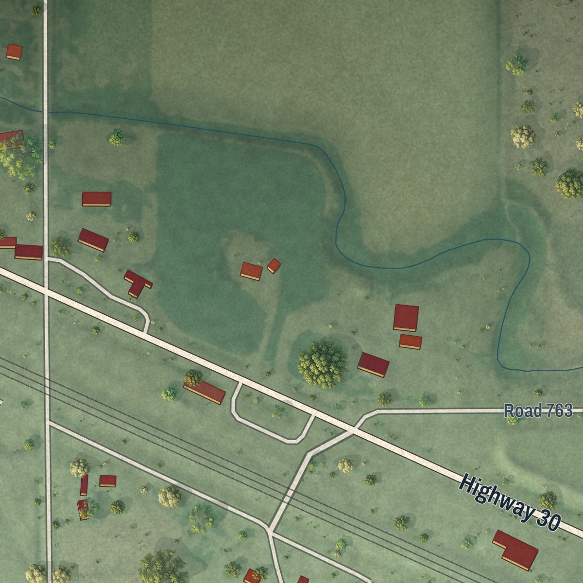 Second close-up of the map of Willow Island, Nebraska print showing more streets and buildings