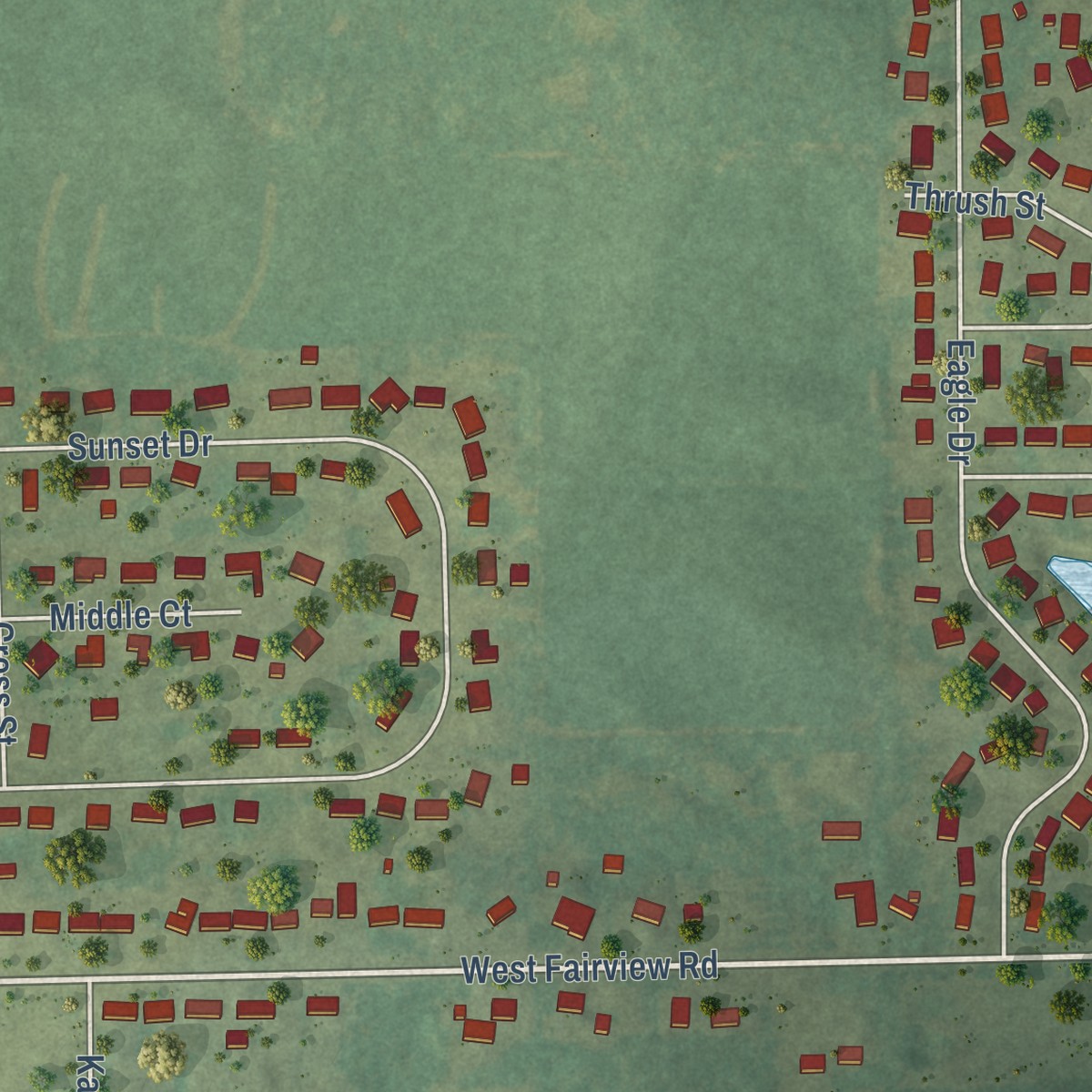 Second close-up of the map of Willow Lake, Illinois print showing more streets and buildings