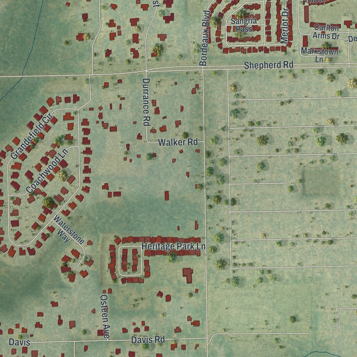 Second close-up of the map of Willow Oak, Florida print showing more streets and buildings
