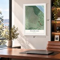 Willow Oaks, Virginia map, 18 x 24 inch print in a white frame in a home office