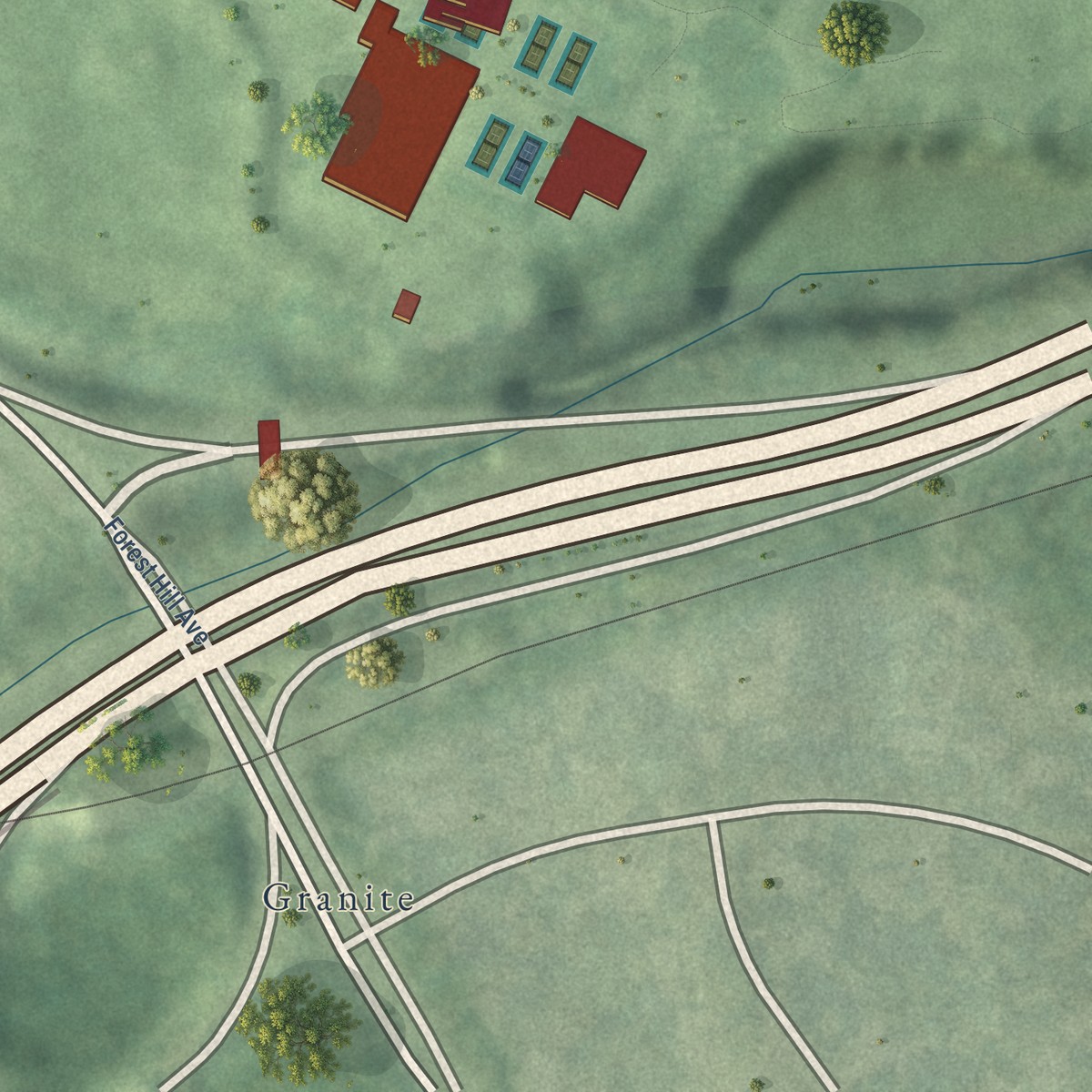 Second close-up of the map of Willow Oaks, Virginia print showing more streets and buildings