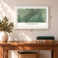 Willow Springs, Illinois map, 12 x 18 inch print in a white frame in an entryway