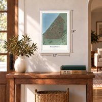 Willowick, Ohio map, 12 x 18 inch print in a white frame in an entryway