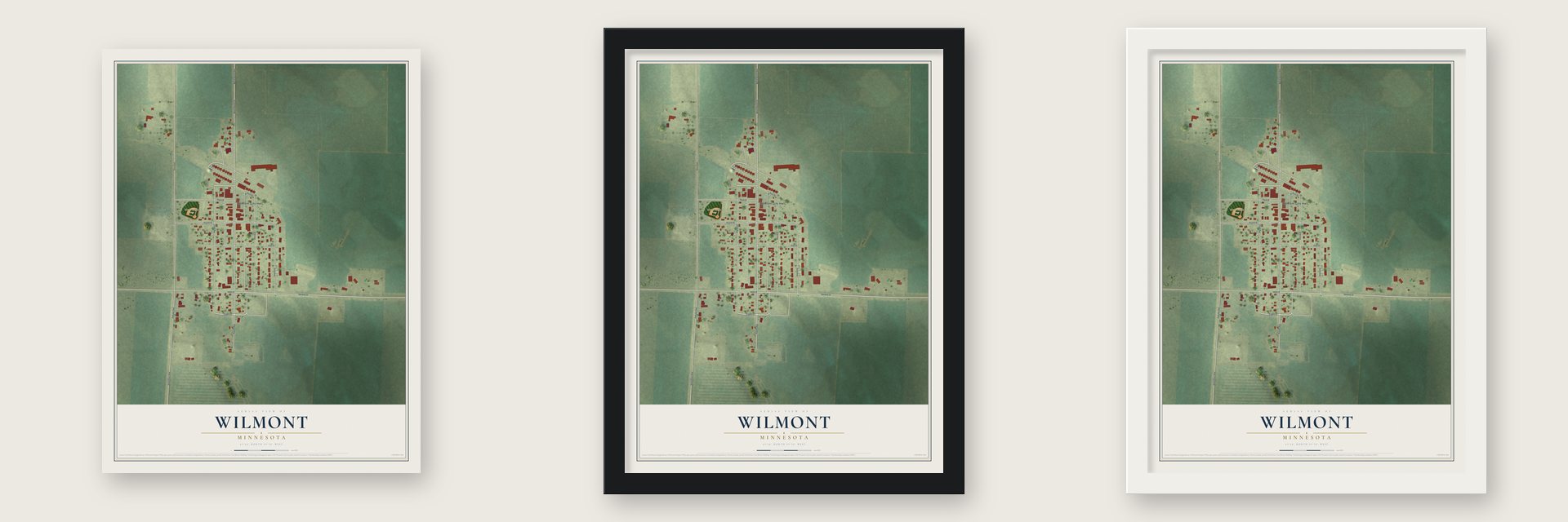 Wilmont, Minnesota map unframed, in a black wood frame and in a white wood frame